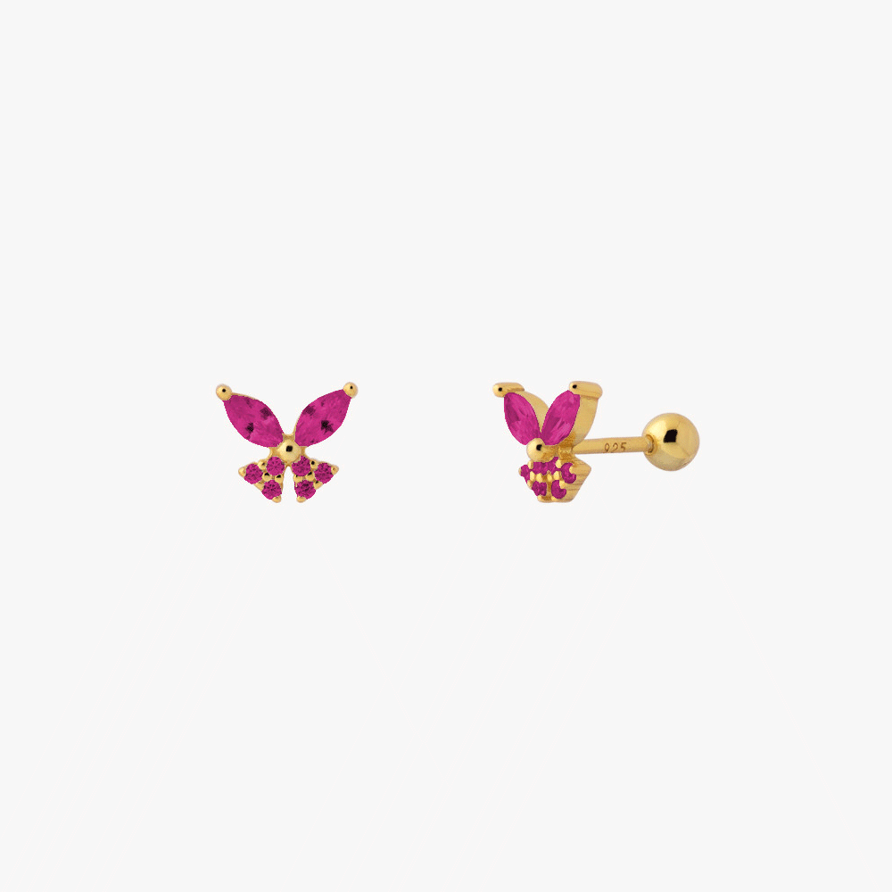 Colorful Shiny Butterfly Piercing: Sterling Silver 925 with 18 Karat Gold Plating - Jewel Edition