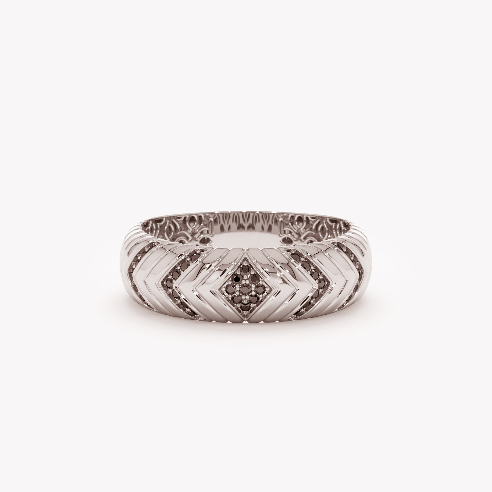 Minimalist Black Stone Chevron Ring