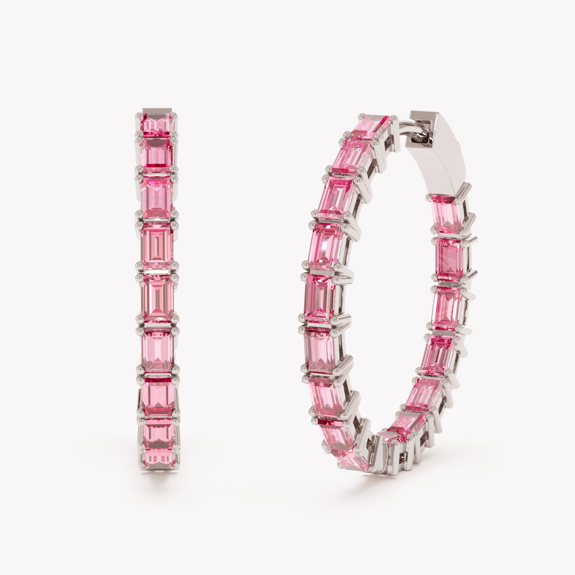 Radiant Pink Sapphire Hoop Earrings