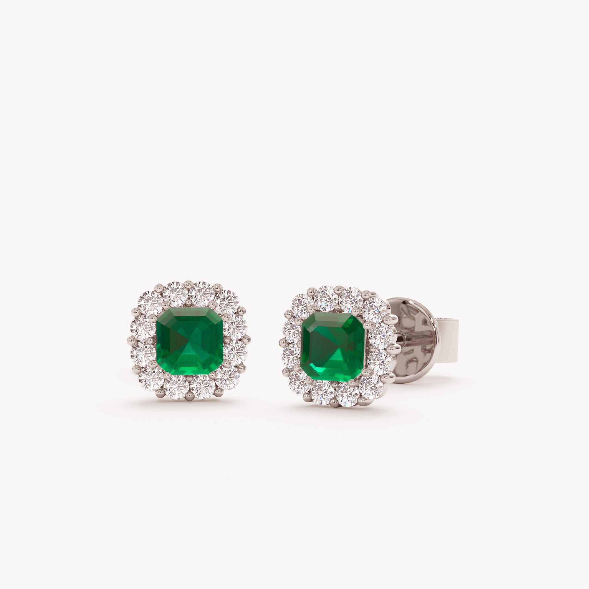 Cushion Emerald Halo Stud Earrings