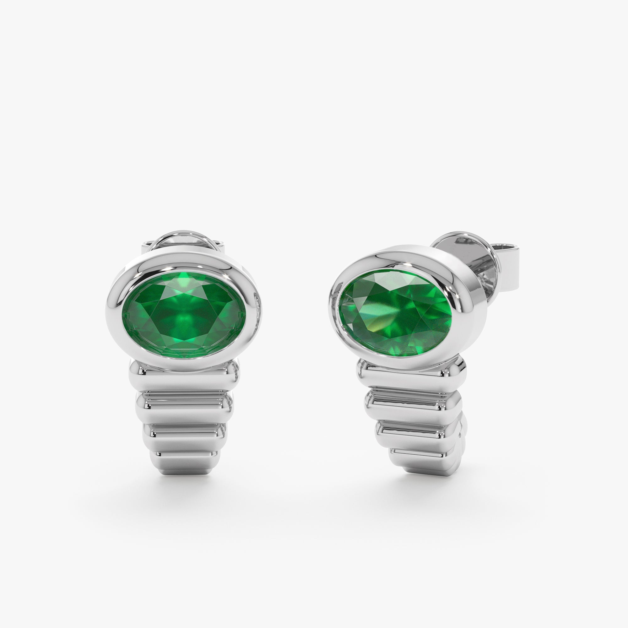 Art Deco Emerald Ribbed Earrings