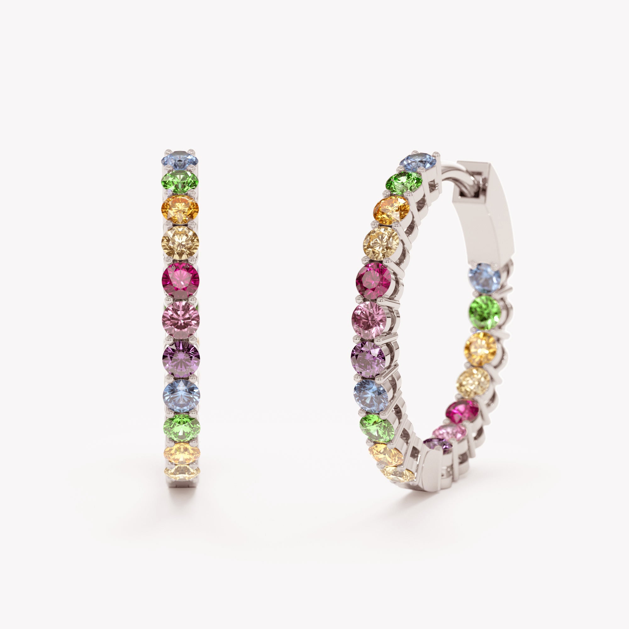 Rainbow Sapphire Huggie Hoops
