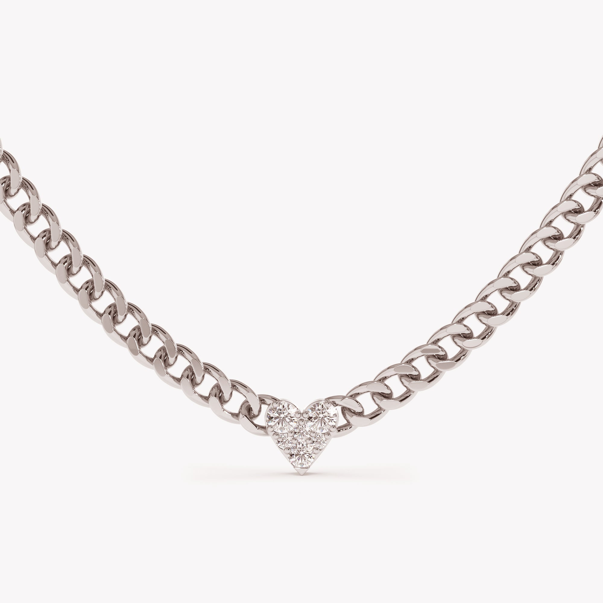 Lustrous Diamond Heart Cuban Chain
