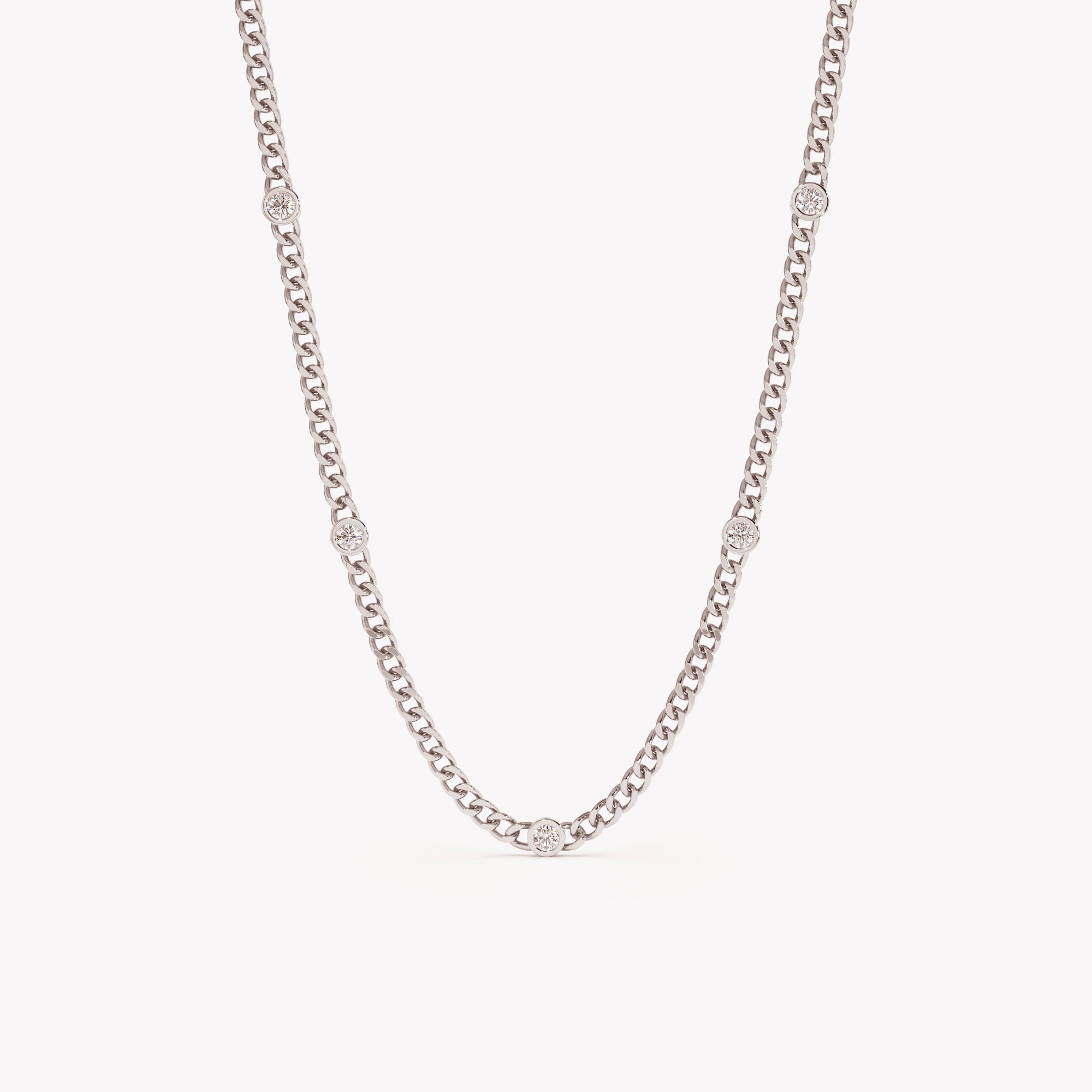 Diamond Gemstone Bezel Cuban Chain Necklace