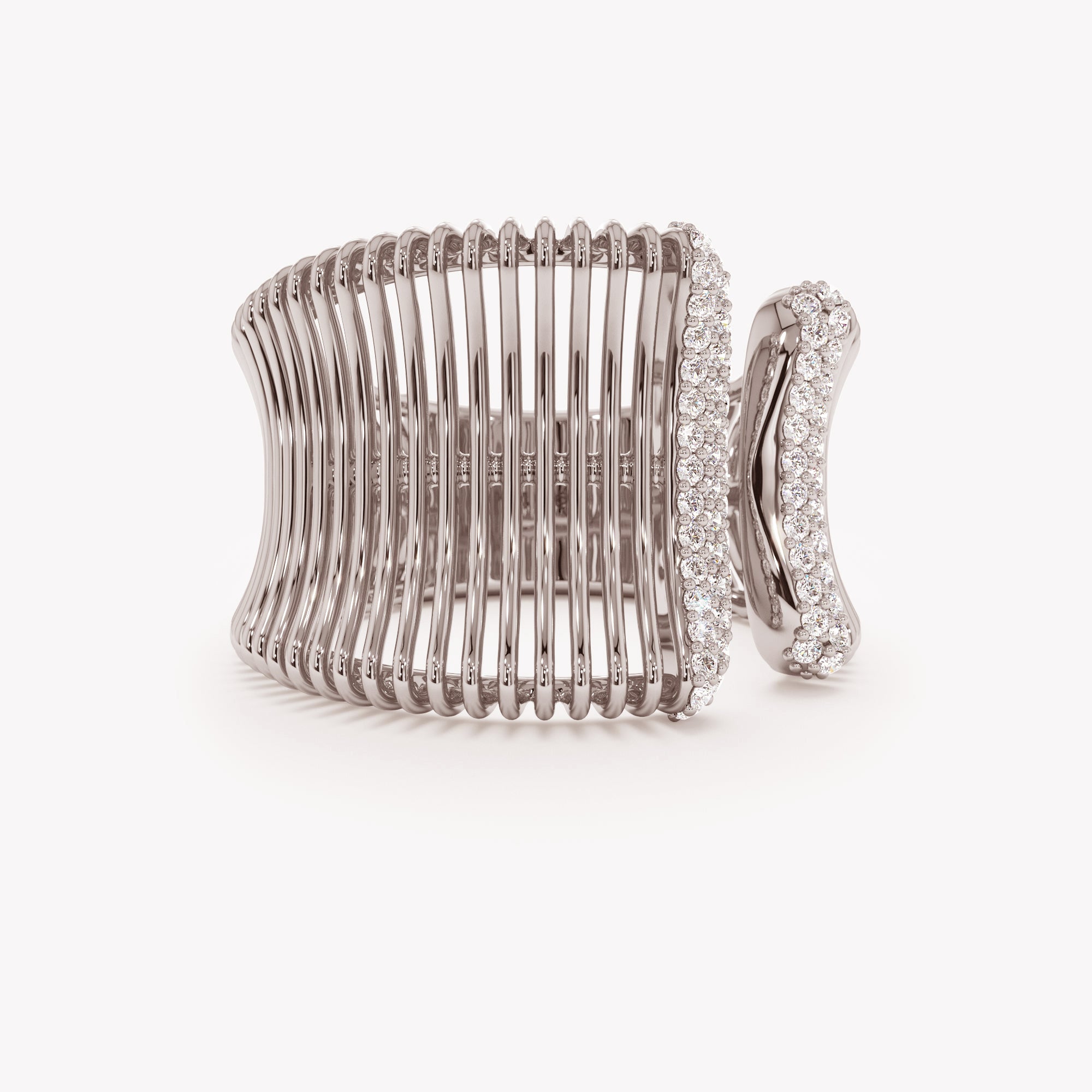 Ribbed Edge Diamond Open Ring