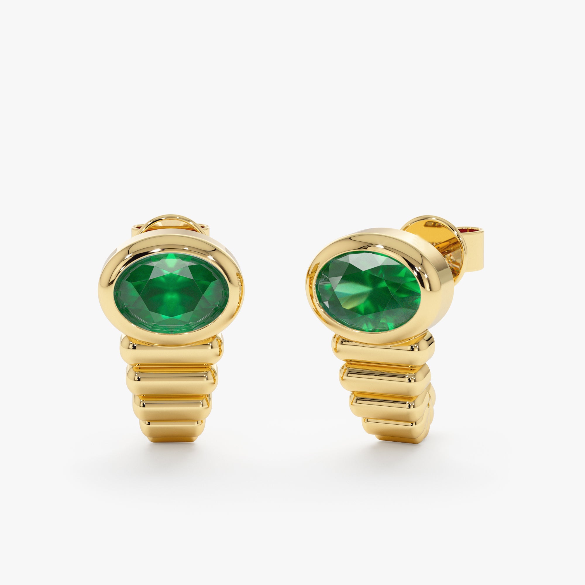 Art Deco Emerald Ribbed Earrings