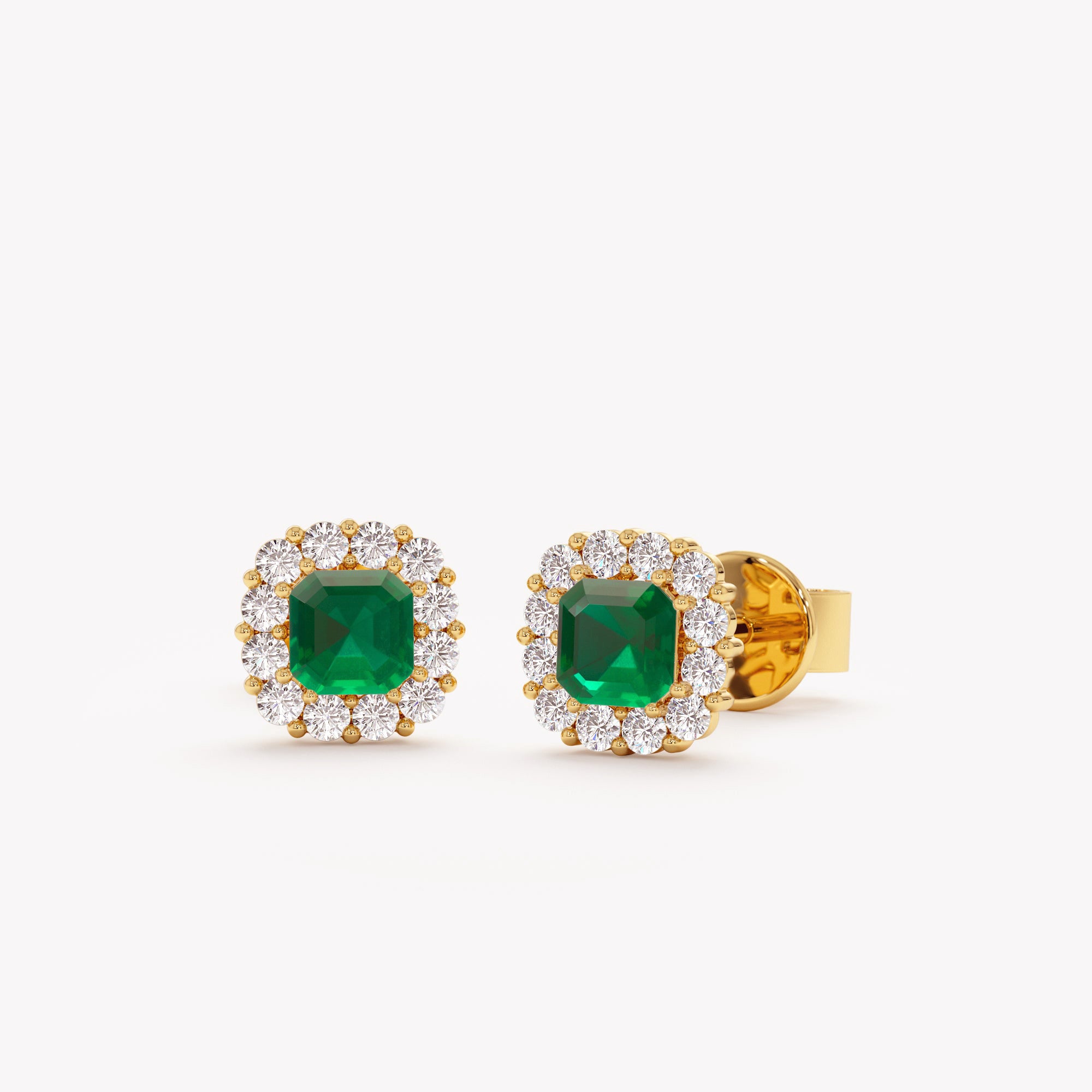 Cushion Emerald Halo Stud Earrings