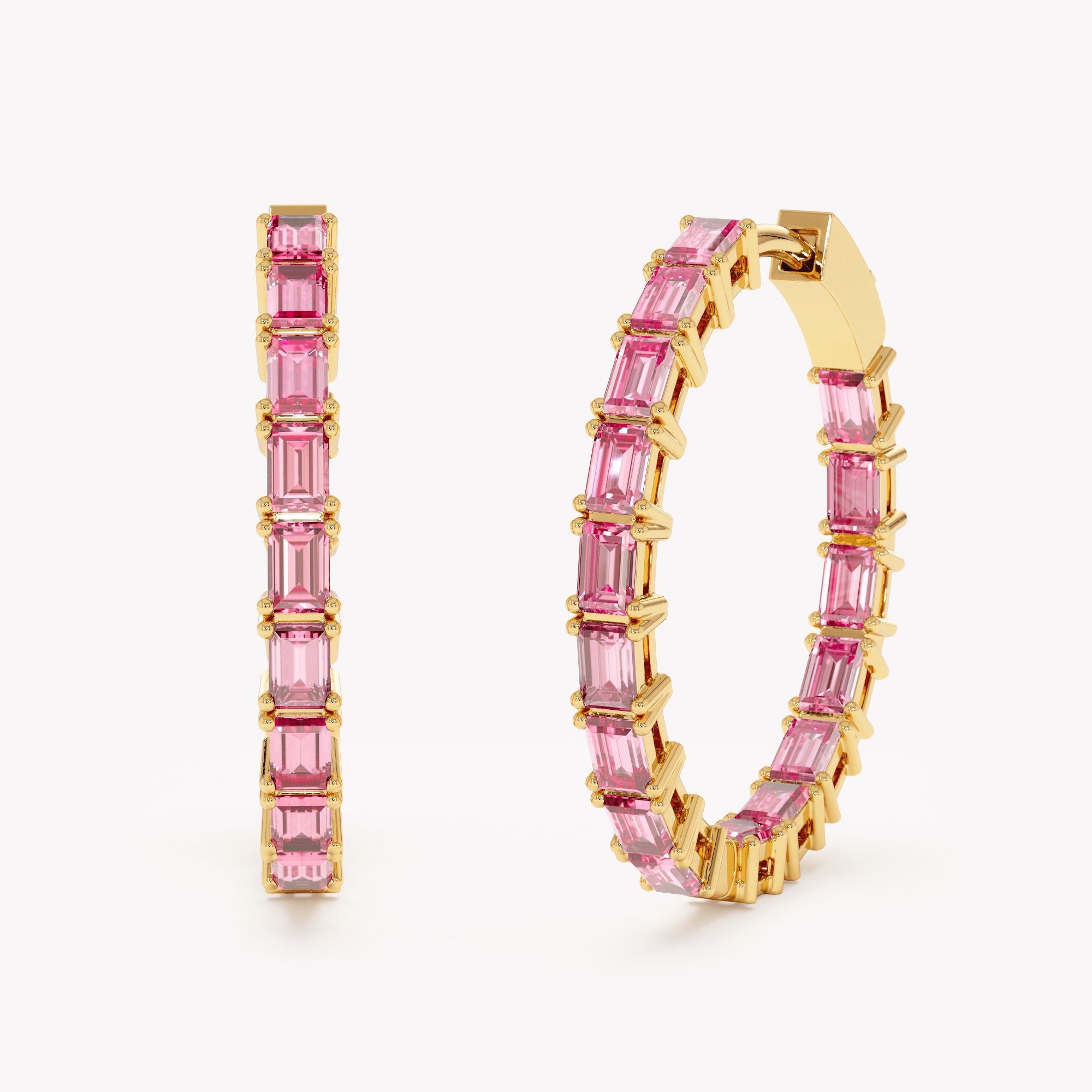 Radiant Pink Sapphire Hoop Earrings