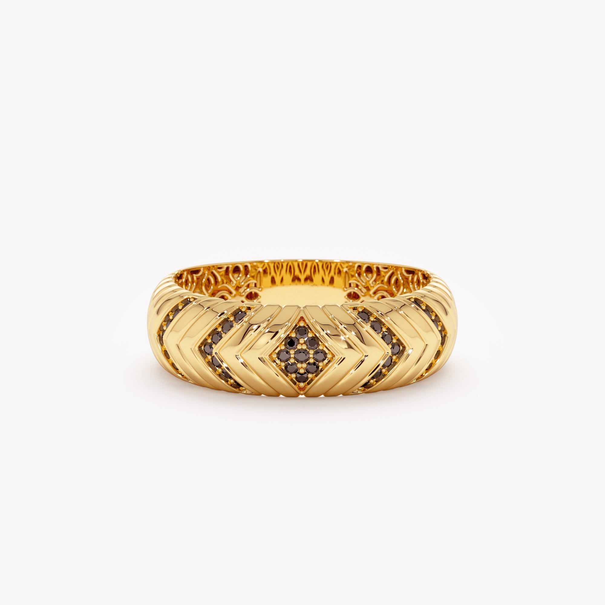 Minimalist Black Stone Chevron Ring
