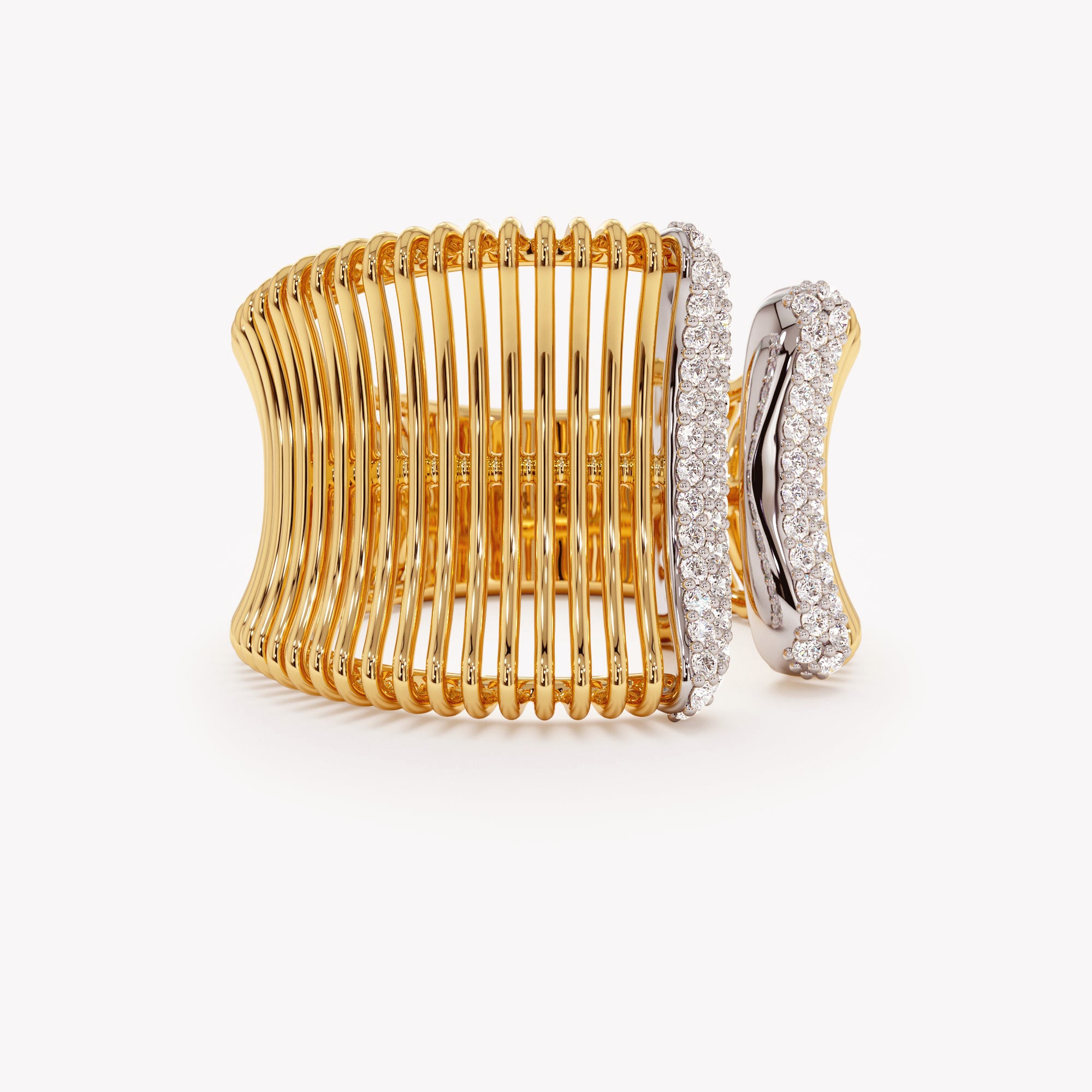 Ribbed Edge Diamond Open Ring