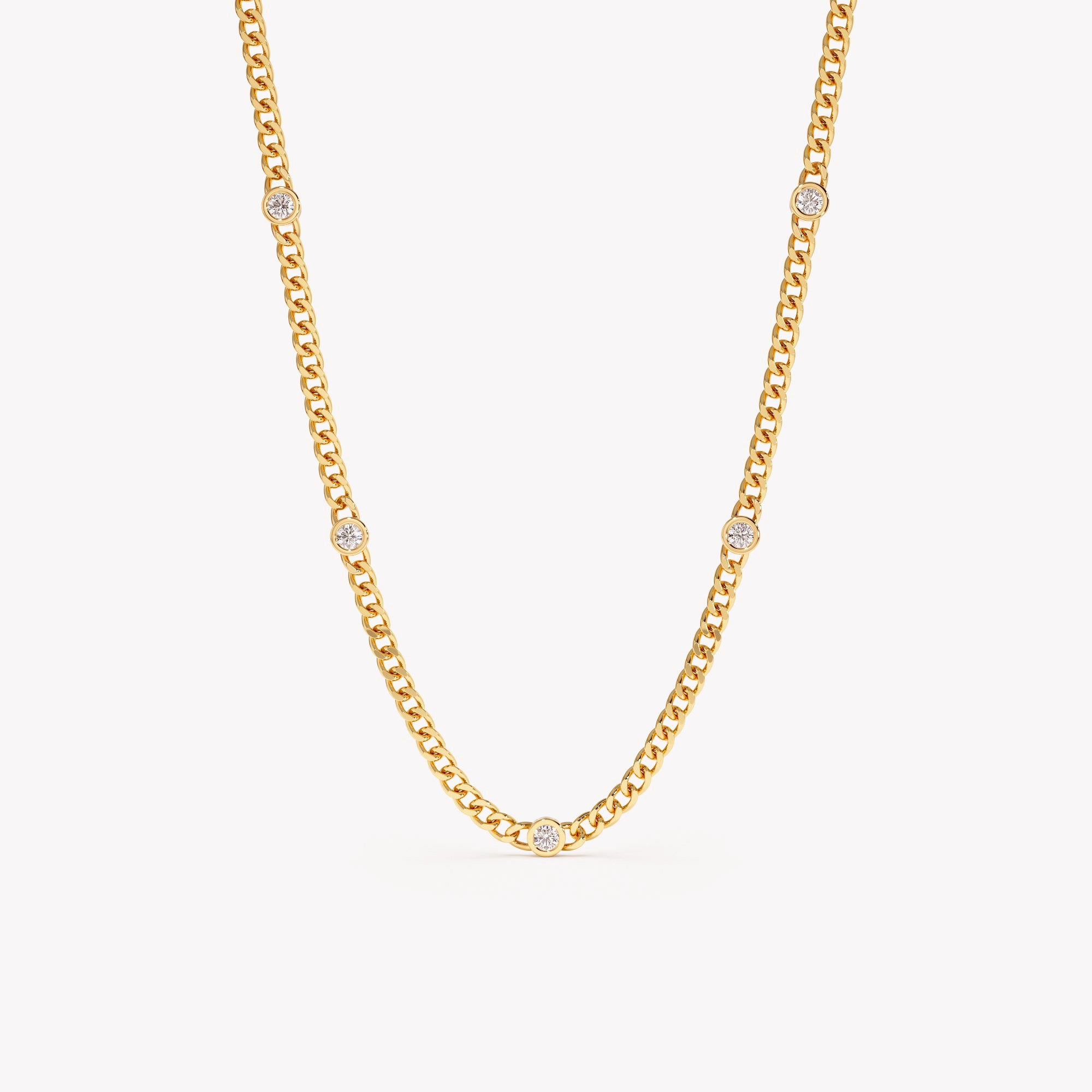 Diamond Gemstone Bezel Cuban Chain Necklace