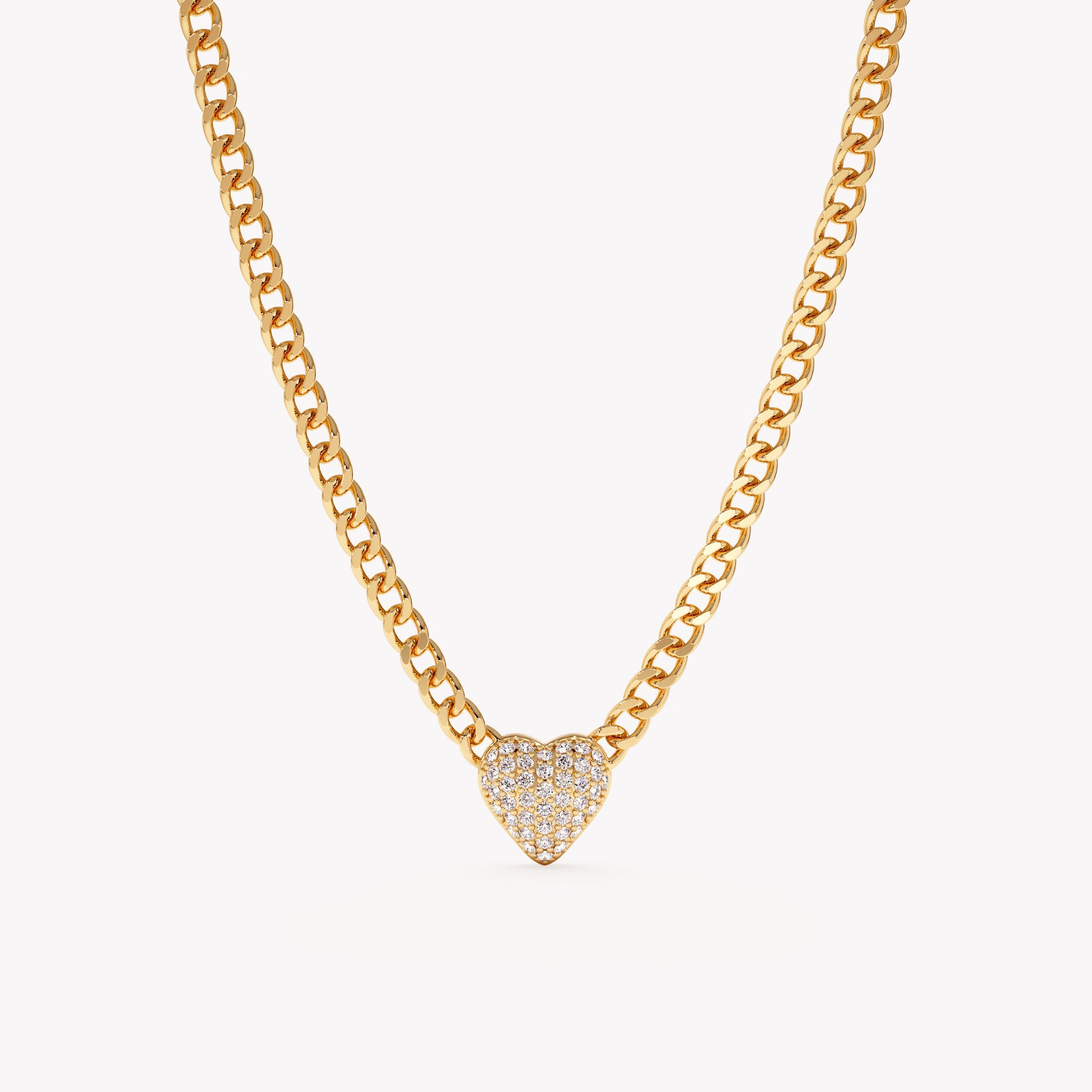 Puffed Heart Cuban Link Necklace