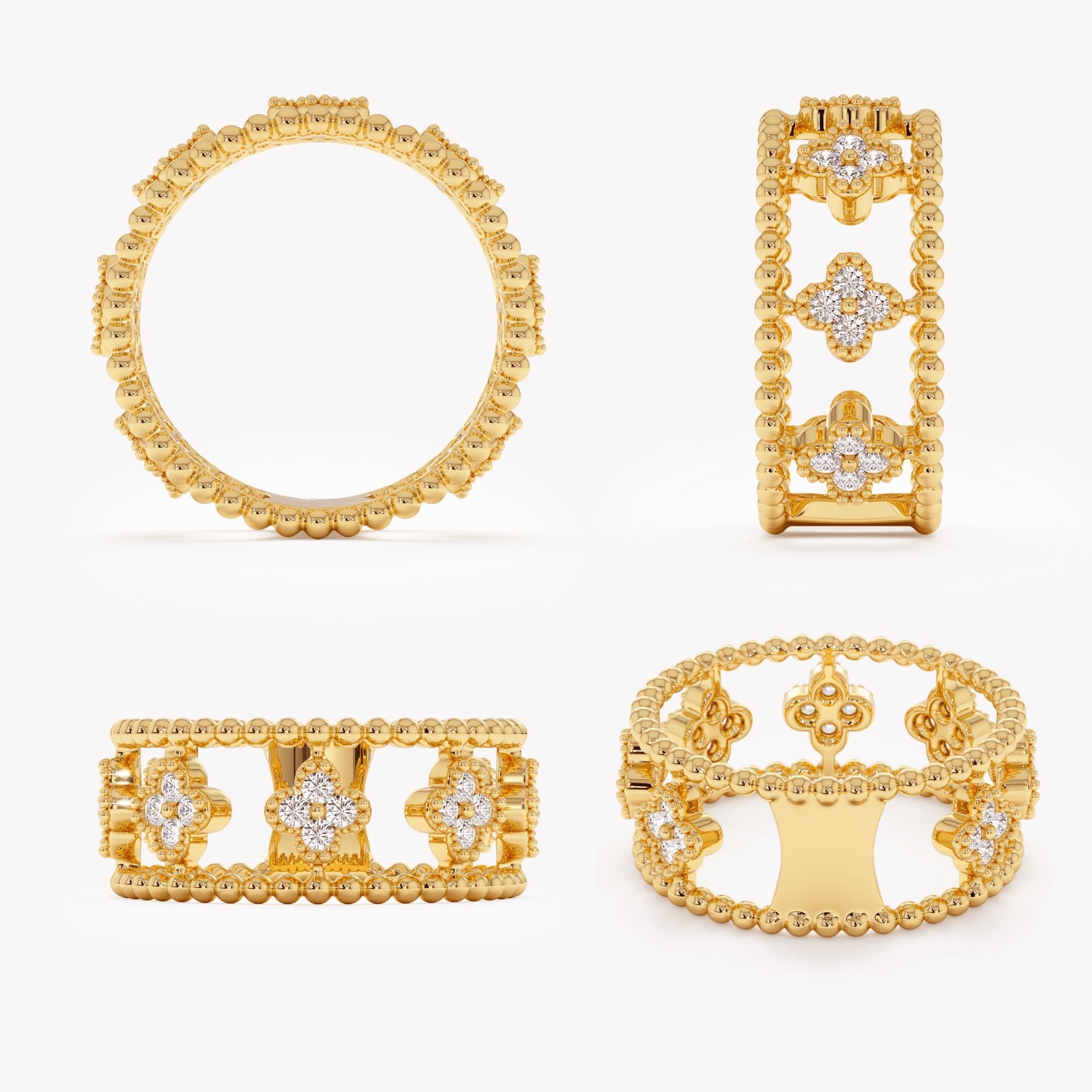 Double Band Clover Ring