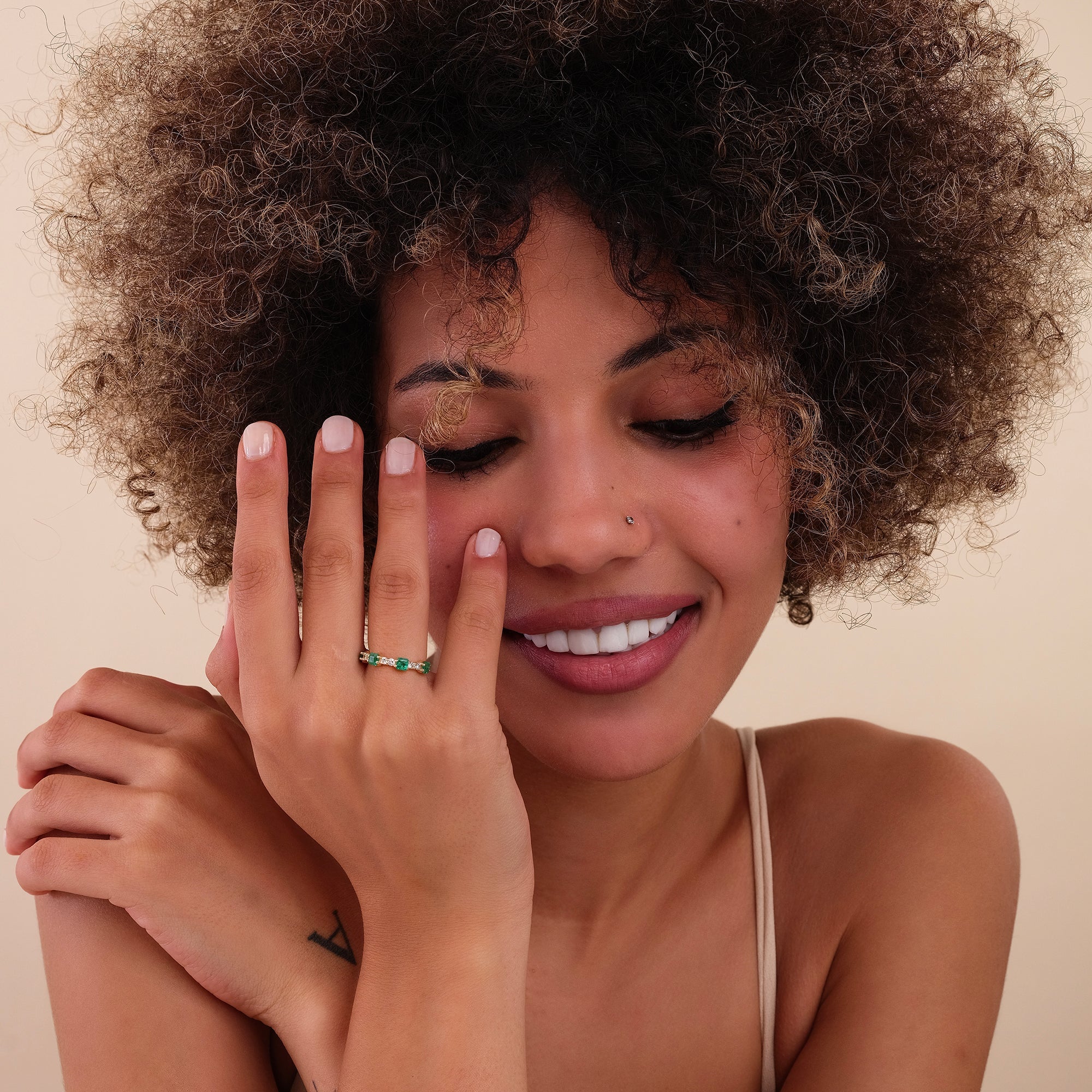 Emerald Halo Octagon Ring