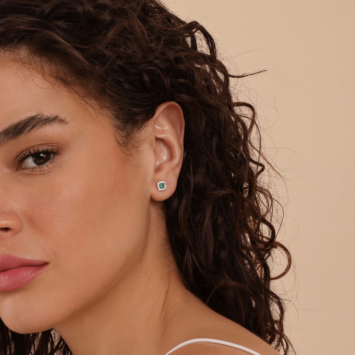 Cushion Emerald Halo Stud Earrings