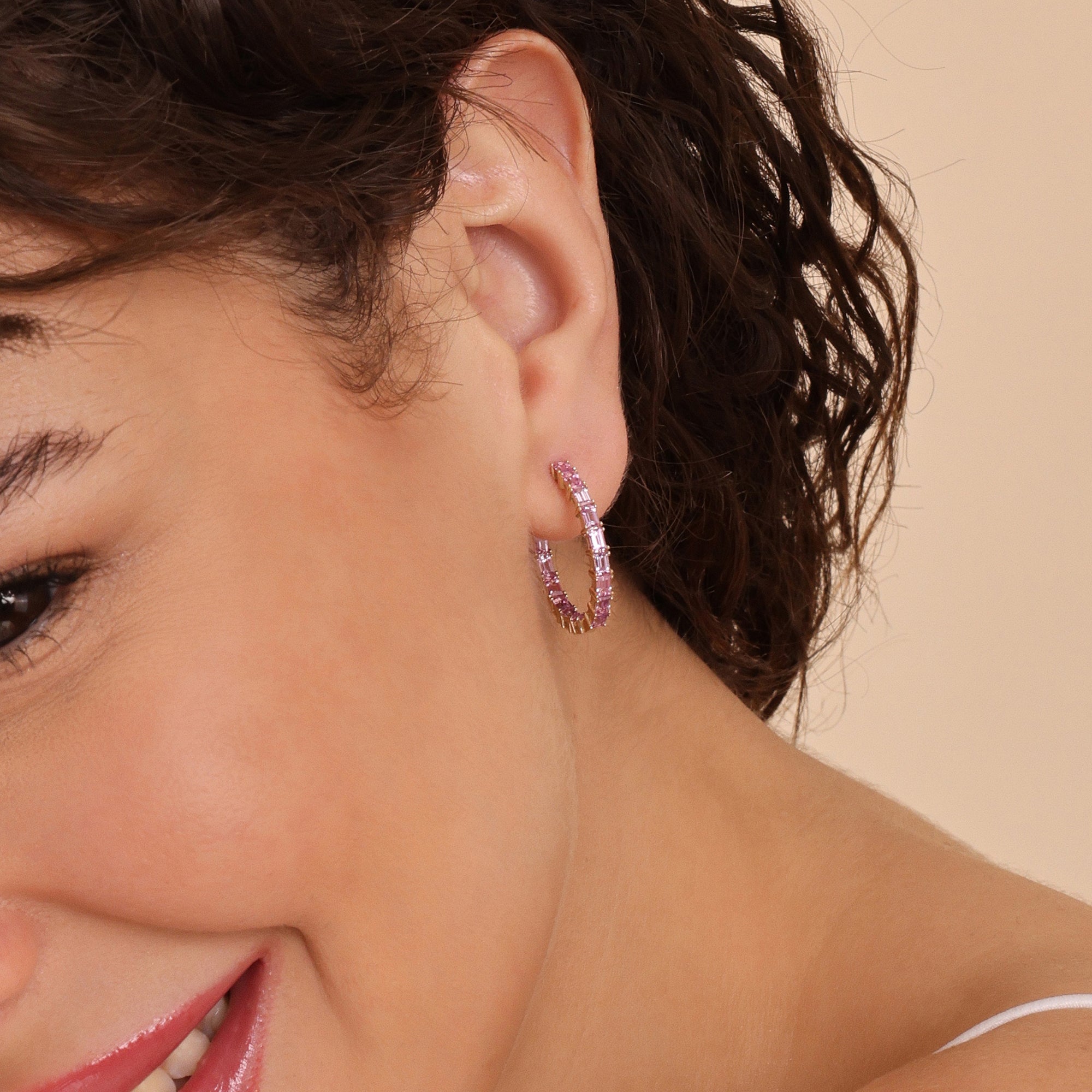 Radiant Pink Sapphire Hoop Earrings