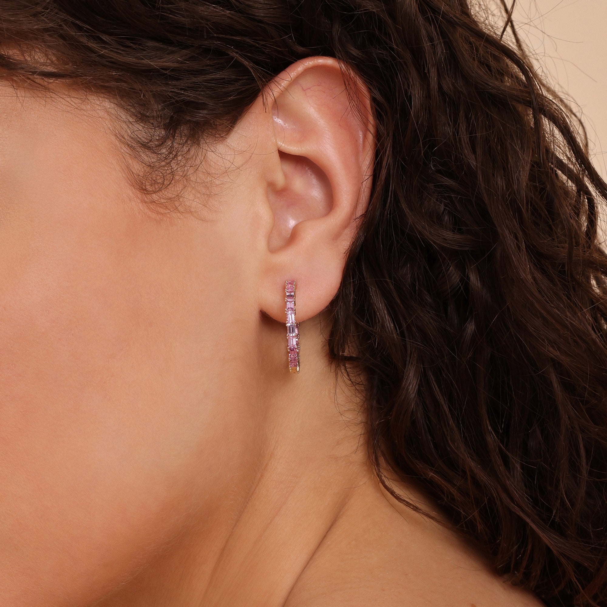 Radiant Pink Sapphire Hoop Earrings