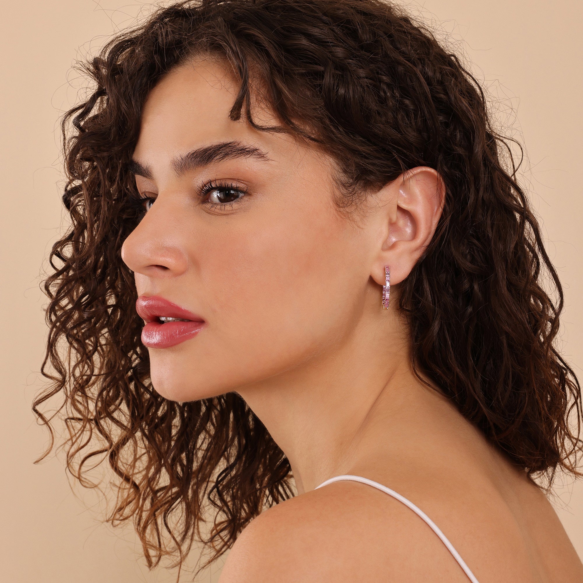 Radiant Pink Sapphire Hoop Earrings