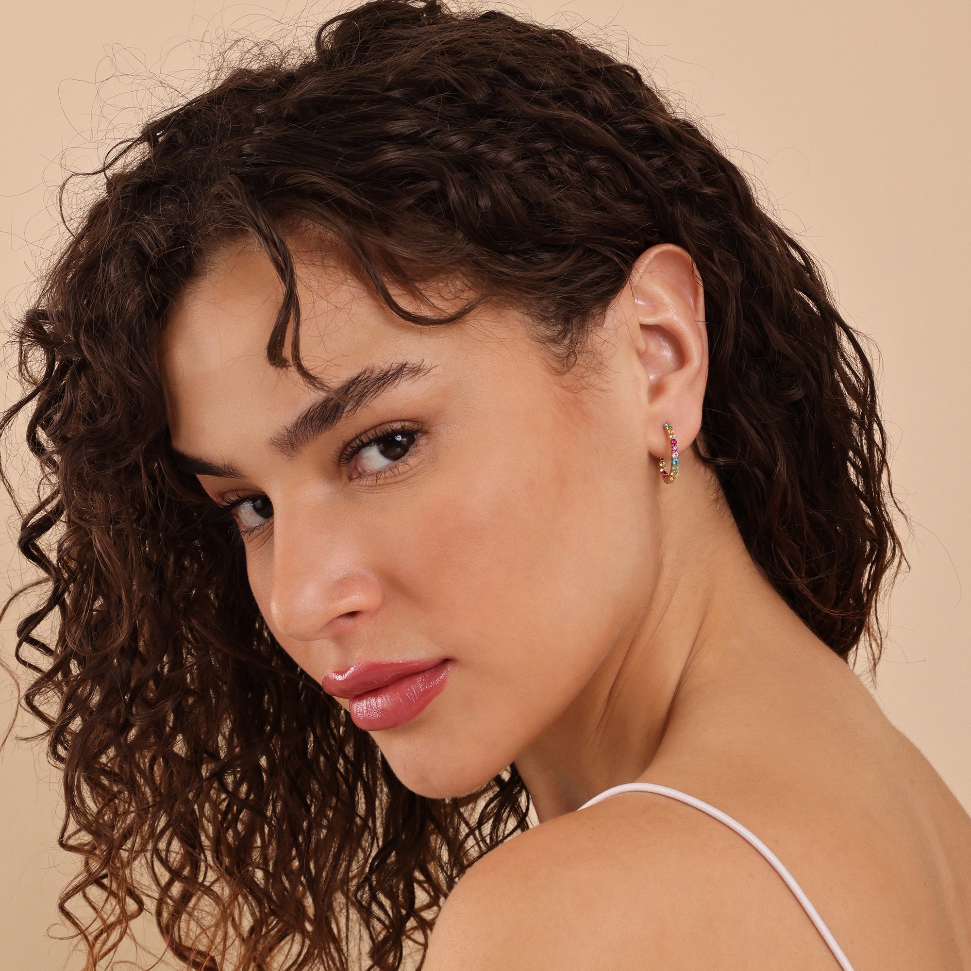 Rainbow Sapphire Huggie Hoops