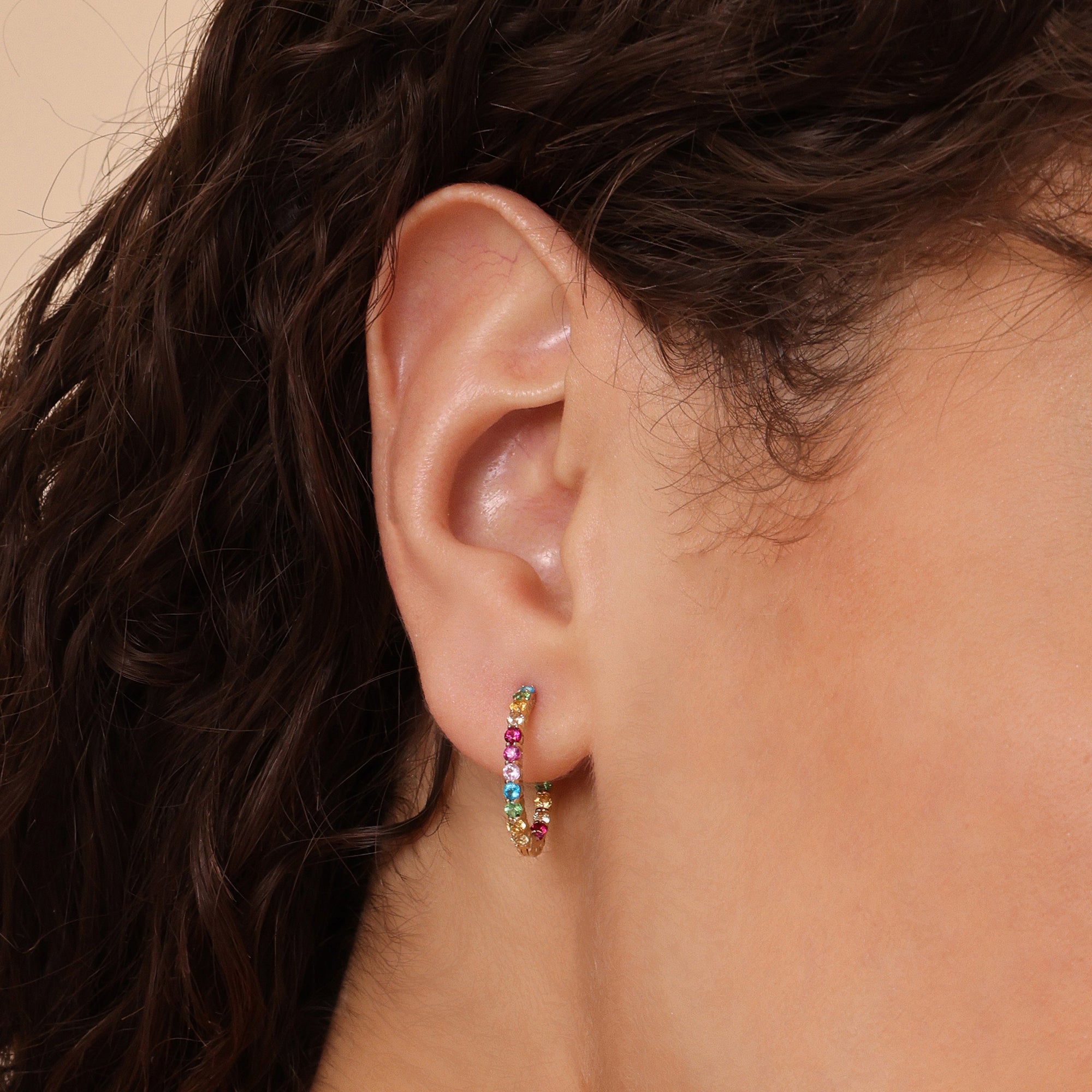 Rainbow Sapphire Huggie Hoops