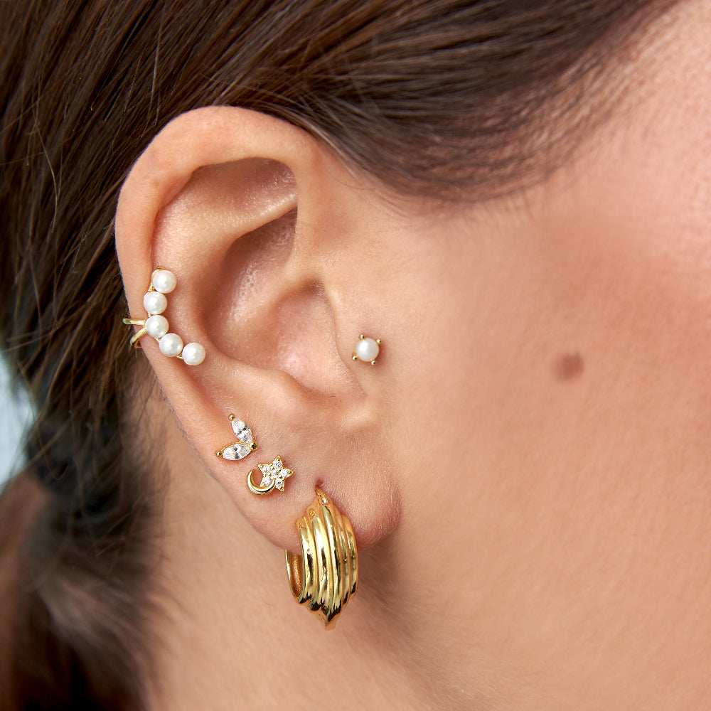 Elegant Two-Leaf Palm Piercing in 18K Gold-Plated Steel - Jewel Edition