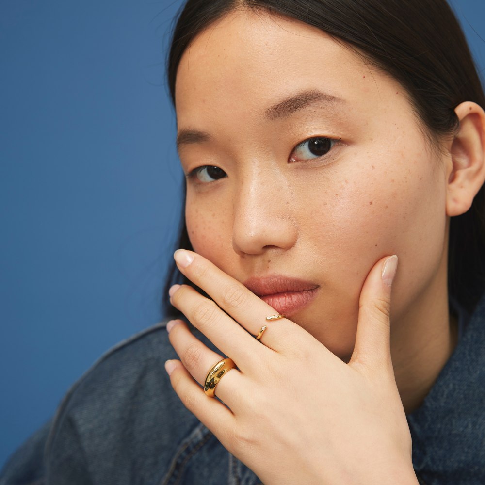 Abstract Open Ring with White Zirconias in 18kt Gold Plated Sterling Silver - Jewel Edition