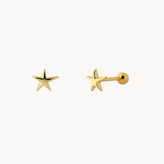 Starfish Ear Piercing - Sterling Silver 925, 18 Karat Gold Plated - Jewel Edition